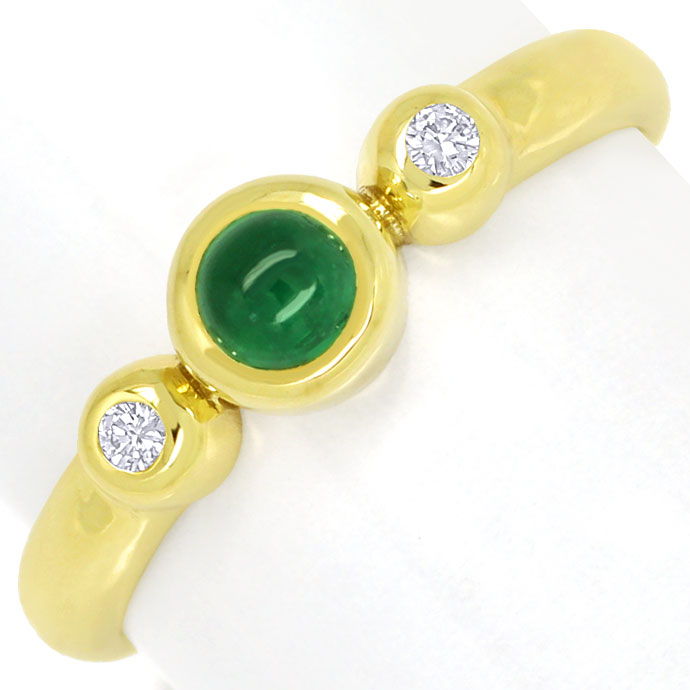 Foto 2 - Gelbgoldring TOP Smaragd Cabochon lupenreine Brillanten, R6487