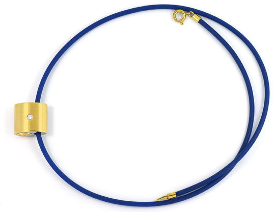 Foto 1 - Brillant Stahl-Gold Anhaenger Blaues Kautschuk Halsband, R6694