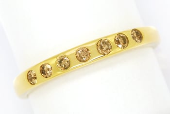 Foto 1 - Schmaler Gelbgoldring gold braune Brillanten, S1873