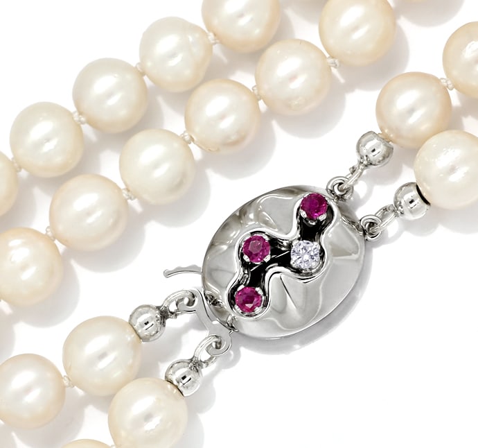 Foto 2 - Doppelreihige Perlenkette Brillant Rubine Schloß, S1886