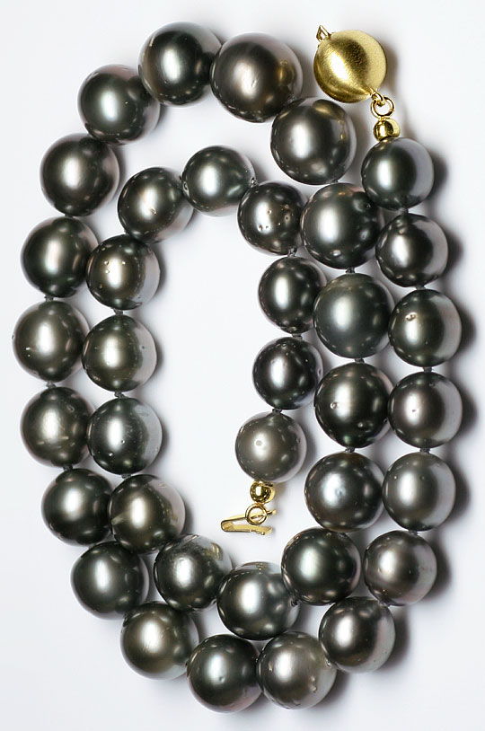 Foto 3 - Echte Tahiti Südsee Perlenkette 12,3mm Goldschloss Nr G, S2753